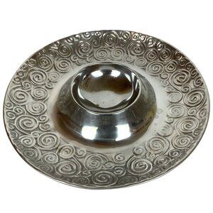Cast Aluminum Chip Dip Server Shiny Swirl Design Party Entertaining Buffet